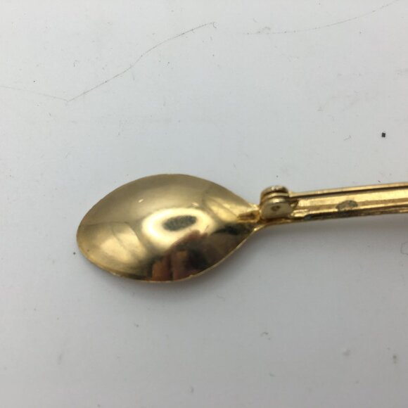 Vintage Small Gold Tone Spoon Pin Brooch Jewelry Amethyst Maple Leaf 2 1/2" - Picture 11 of 11